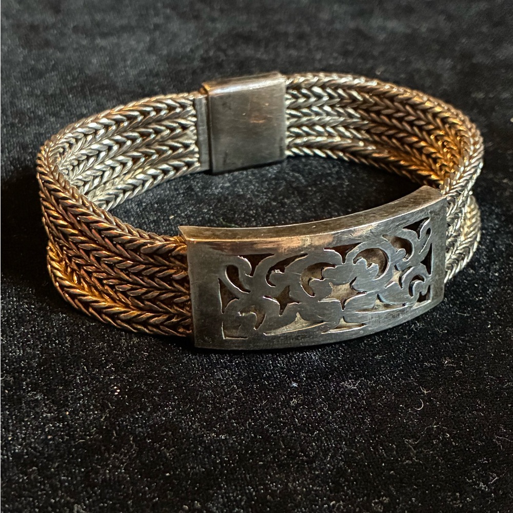 Sterling silver swirl design Foxtail multichain bracelet 8”